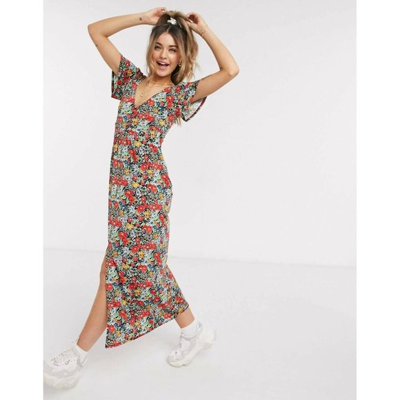 ASOS Dresses & Skirts - Asos vibrant multicolored floral vneck maxi short sleeve dress size 4